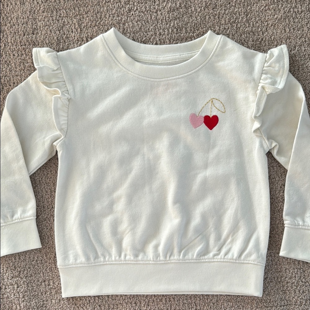 Kids Ruffle Sleeve Cream Sweatshirt with Heart Design